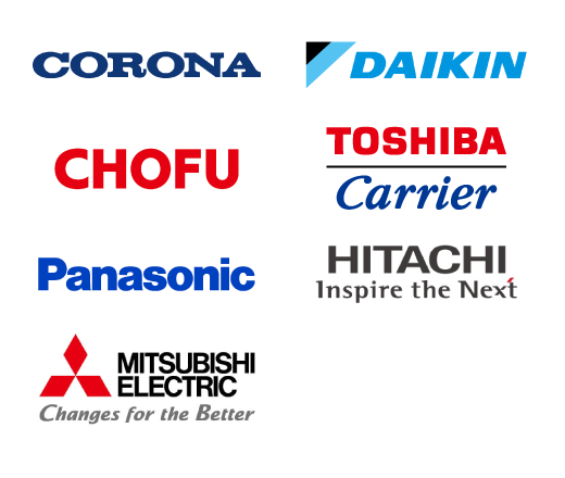 CORONA,DAIKIN,CHOFU,TOSHIBA Carrier,Panasonic,HITACHI Inspire the Next,MITSUBISHI ELECTRIC Changes for the Better